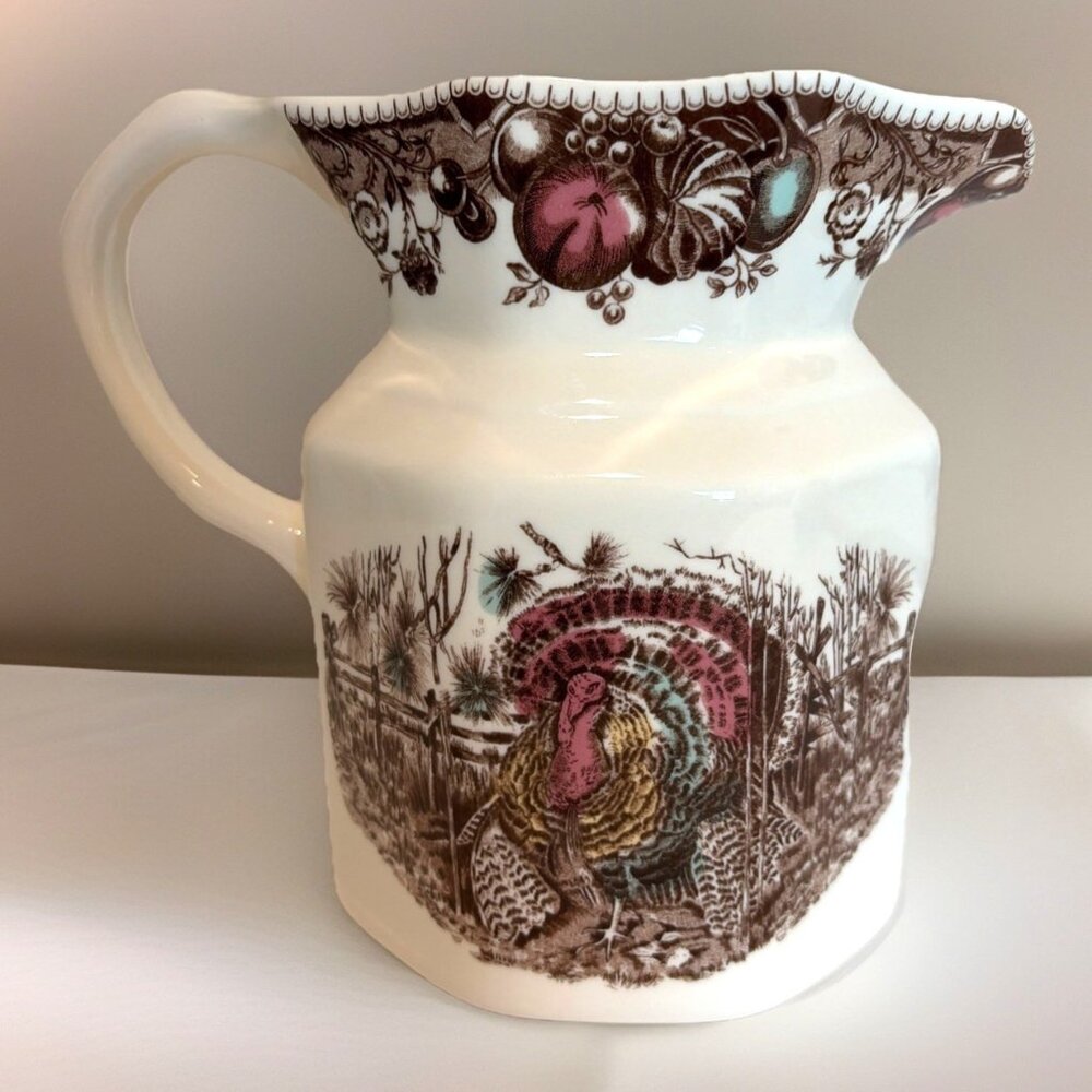 VTG Johnson Bro His Majesty Large Pitcher 64 Oz Turkey Pattern England 7.5" NWT - Picture 1 of 11